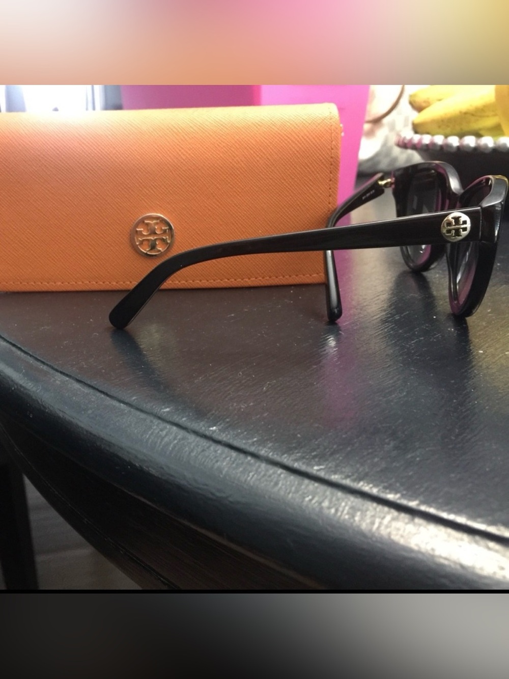 Tory Burch Black Cat-Eye Sunglasses with Orange Case - Picture 3 of 3